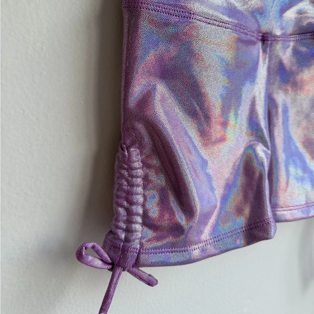 JUSTICE ALL OVER FOIL DANCE & GYMNASTICS SHORTS Girls Size 10 Purple New